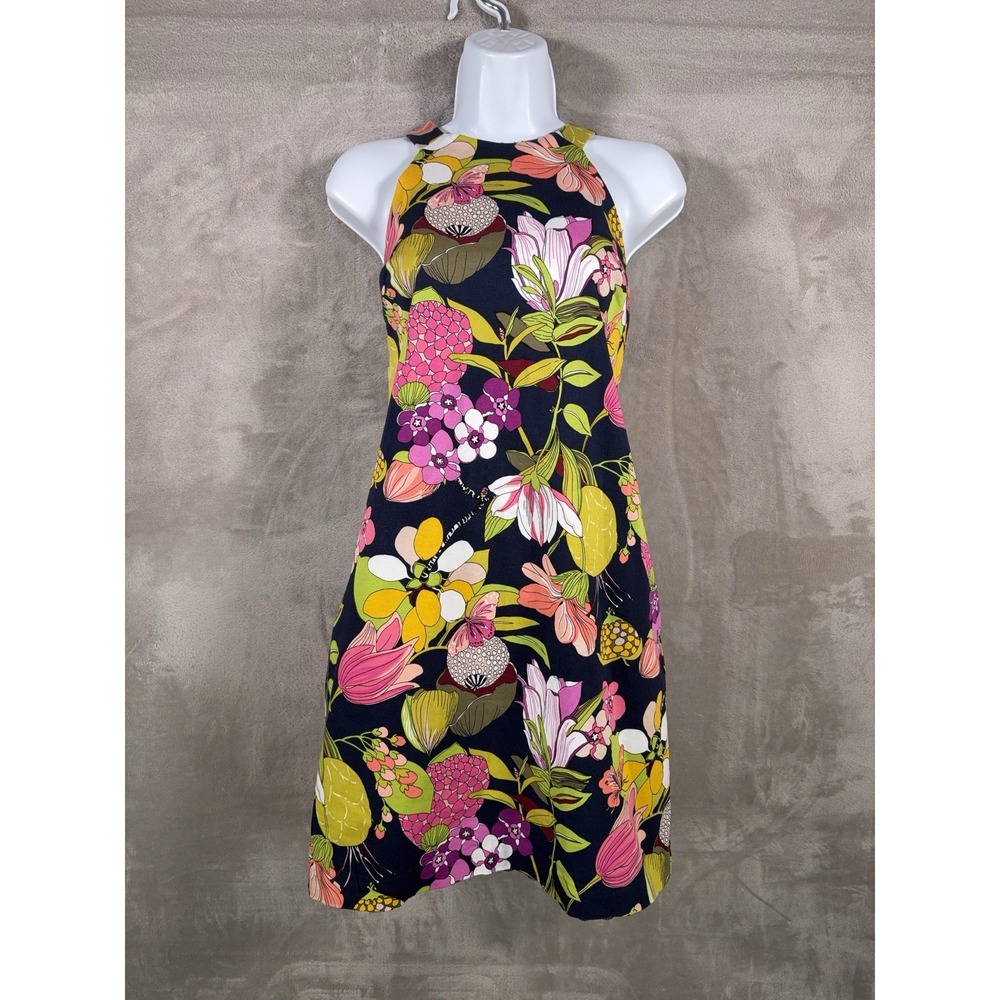 Trina Turk Aptos Sateen Dress Womens 10 Multicolor Floral Fit Flare Sleeveless